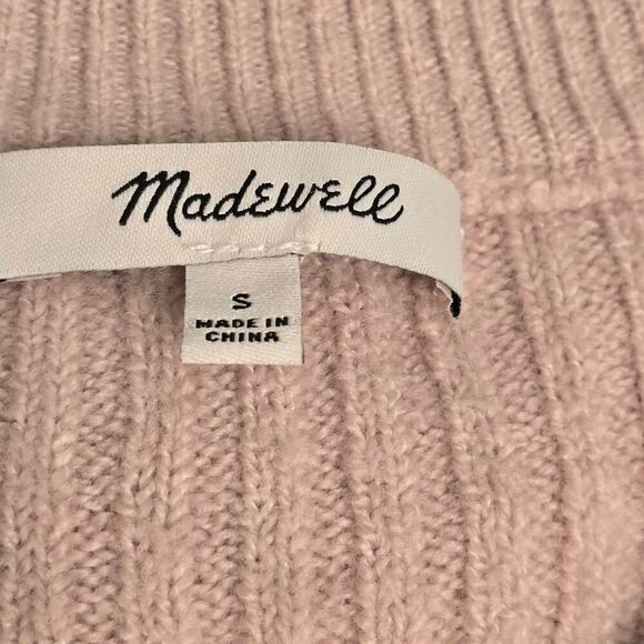 Madewell Pale Pink Wool Blend Ribbed Sweater Sz S Crew Neck Soft Flared Sleeves - Picture 6 of 8